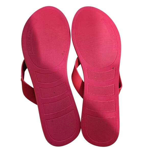 Lauren Ralph Lauren Ryanne Pink Leather Flip Flop Sandals Size 10 Summer Beach - Picture 9 of 9